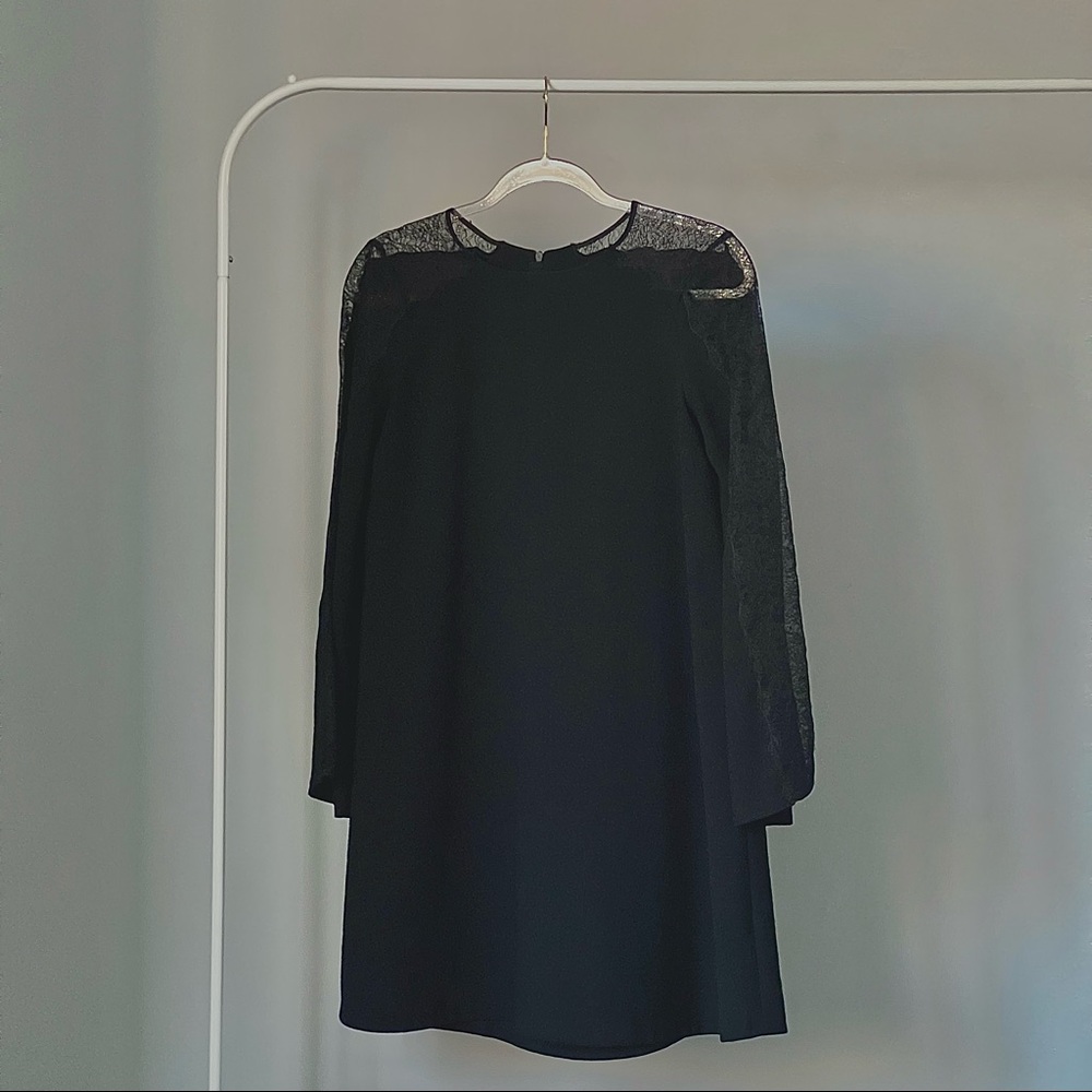 ZARA Black Lace Detailed Dress With Long-Sleeves